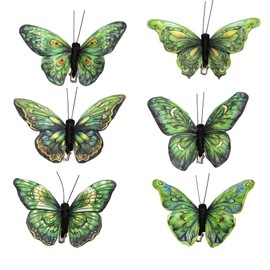 Cartanfill-Decorative 3D Butterfly Clips, Green Feather Design, Set of 12, Party and Christmas Tree Ornaments