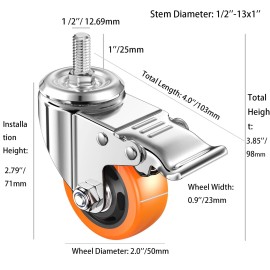 AOCHENLY Stem Casters Heavy Duty Swivel Threaded Caster Silver, Black, Orange