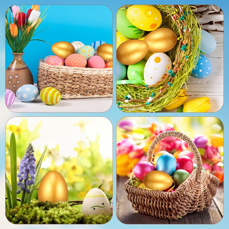 Lurrose 12pcs Easter Gold Eggs Artificial Eggs Wooden Eggs for