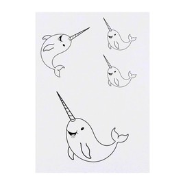 4 x 'Cute Swimming Narwhal' Temporary Tattoos - Water Resistant, Skin-Safe, Non-Toxic Transfers, Mixed Sizes (TO00081100)
