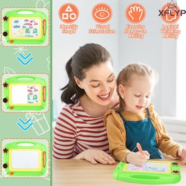XFLYP Magnetic Drawing Board, Children's Toy from 1 2 3 Years, Writing Board for Magnetic Doodle Board with Removable Feet, Educational Puzzle Toy, Colourful Erasable Birthday Gift (Green)