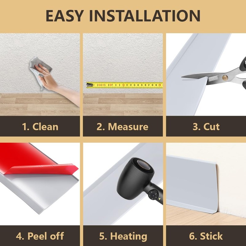 Lifronkit Flexible Baseboard Molding Trim, Peel and Stick Rubber Baseboard