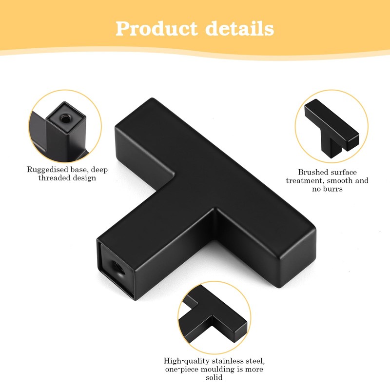 Mynoozi 2Pcs Square Cabinet Knobs,T-Shaped Cabinet Pulls,Stainless Steel Square Single
