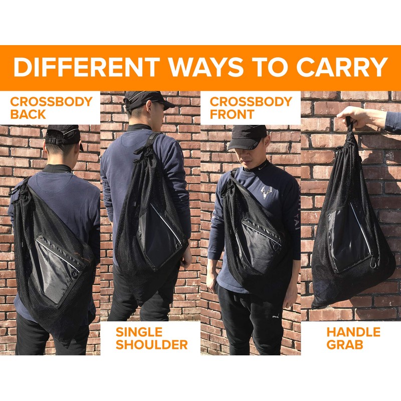 Fitdom Large Mesh Swim Drawstring Sling Bag. Best for Swimming,