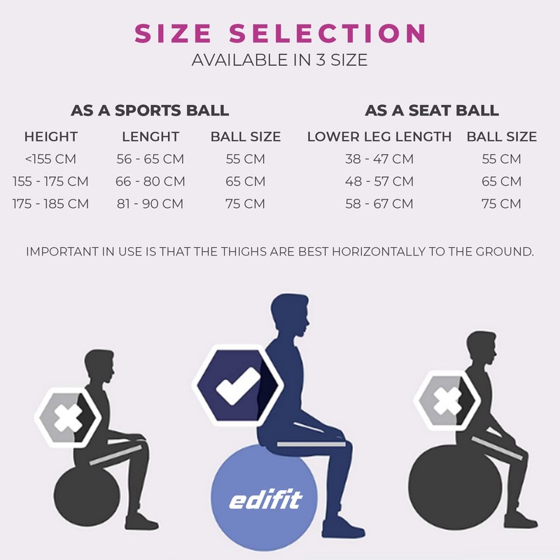 EDIFIT, Exercise Ball, 55, 65 and 75, Pezziball, Including Inflator,