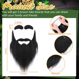 Zeyune 3 Set Fake Beard with Eyebrow Old Man Mustache Costume Facial Hair Accessories for Adult Party Cosplay(Black)