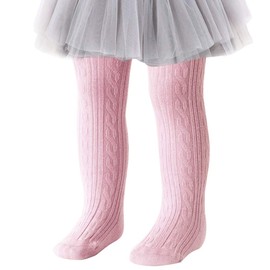 techcity Baby Toddler Girls Tights Seamless Cable Knit Cotton Leggings Pants Stockings for Infant Baby Girl (Pink, 12-24 Months)