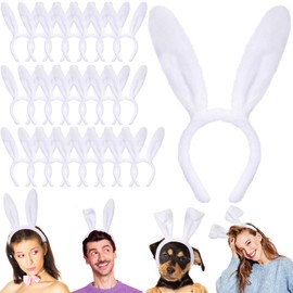 Jutom 60 Pcs Easter Bunny Ears Headband Plush Bunny Ears Cute Rabbit Ears Hairband Bunny Hair Hoop Fluffy Cosplay Costume Accessory for Adults Women Kid Girl Birthday Easter Party Favor (White)
