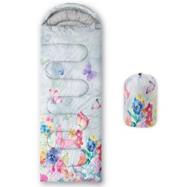 Smell Sunshine Kids Sleeping Bag for Boys Girls,Colorful Flowers Butterfly Print-Lightweight Warm Portable Outdoor Indoor-Waterproof Cold Weather Resistant Sleeping Bag for Camping Hiking(Butterfly-2)