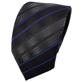TigerTie Designer Tie in Striped Pattern - Tie Width 8 cm, Black, anthracite, blue
