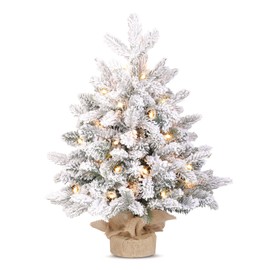 OasisCraft 20 inch Mini Flocked Christmas Tree, Pre Lit Artificial Christmas Tree Snow Flocked Christmas Tree with Red Berries and Pinecones DIY Decorations Tabletop Christmas Tree