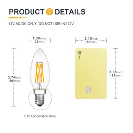 TOKCON 12V Low Voltage E12 Candelabra Base LED Light Bulbs - Soft Warm White 2700K 6W(Only for 12 Volt DC/AC) - Dimmable - 60W Equivalent Clear Torpedo LED Candle Bulb for RV, Garden - 4 Pack