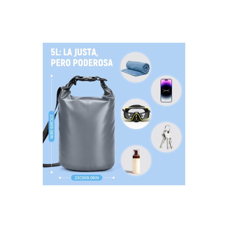 Bolsa Seca Impermeable Deportes Acuáticos con Funda Celular (Negro, 5L)