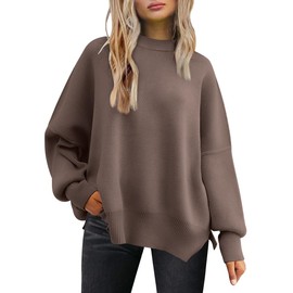 LILLUSORY Oversized Sweaters for Women 2025 Fall Fashion Outfits Trendy Crewneck Knit Cute Lightweight Sweater Pullover Tops Long Sleeve Shirts Winter Clothes Nutmeg XL