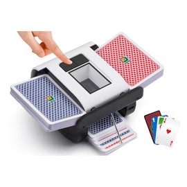 OUFUYU Mischia Carte Automatico, Mescolatore Carte da Gioco Elettrico per 1-2 Mazzi, modalità Auto e Manuale, Ricaricabile, Basso Rumore per Poker, Uno, Blackjack, Skip-Bo, Phase 10, Texas Hold'em