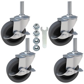 AAGUT Caster Wheels,4 Inch Thermoplastic Rubber Heavy Duty 1/2"-13 x 1-1/2" Threaded Stem Mount Industrial Castors, Locking Brakes Metal Swivel Wheel,Replacement for Carts Workbench Trolley,Set of 4