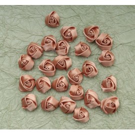 Ruwado 25 Pcs Satin Fabric Rose 1.5 CM Cute Mini Vintage Flowers for DIY Crafting Sewing Dress Hair Pin Headband Wedding Party Decoration Supplies (Coffee Gold)