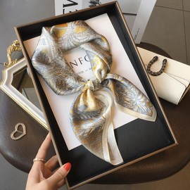 Weximil 100% Mulberry Silk Neck Scarf - 27'' x 27'' Lightweight Neckerchief - Women Men Small Square Digital Printed Scarves Gift Packed 004