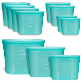 Annaklin Reusable Food Bags, 8 Pack 100% Silicone Food Storage Bags Stand Up Zip Silicone Bags for Food Container, Freezer Microwave Oven Dishwasher Safe, 4 Large 2 Medium 2 Small, Aqua