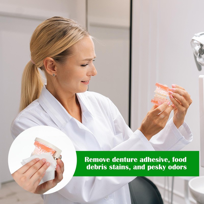 Timgle 100 Pcs Denture Cleaning Wipes Refreshes Gums Deep Cleaning