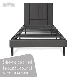 Milliard Twin Bed Frame, Upholstered Platform Bed Frame with Headboard, Strong Slats All Metal Support for Mattress Foundation, No Box Spring Needed, Easy Assembly, Modern Grey Bedroom Furniture