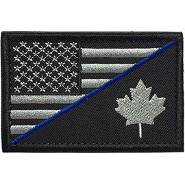 USA American Flag w/Flag of Canada Military Tactical Morale Badge Decorative Emblem Patch 3" x 1.97" - Thin Blue Line w/Gray
