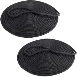 YaeMarine 2-Pack 5/8 Inch x 35ft Double Braid Nylon Dockline Dock Line Mooring Rope Marine Boat Dock Lines with 15" Loop Black