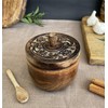 KPAVIR Rustic Salt Box with Hand Carved Lid & Spoon,