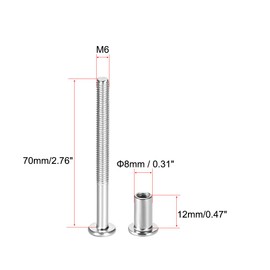 uxcell Screw Post Fit for 5/16"(8mm) Hole Dia, Male M6x70mm Belt Buckle Binding Bolts Leather Fastener Stainless Steel 5 Sets