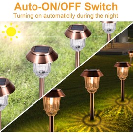 XMCOSY+ Solar Pathway Lights Outdoor - 6 Pack Solar Garden Lights, 10-40 LM Dimmable Solar Lights Outdoor Waterproof Auto On/Off IP 65 Solar Powered Landscape Lighting for Patio Walkway Driveway