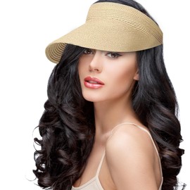 BOYSSPAA Adjustable Women's Sun Hats Foldable and Packable Straw Visor Hat Sun Visors for Women UPF 50+ for Sun Protection During Travel (UK, Alpha, One Size, White)