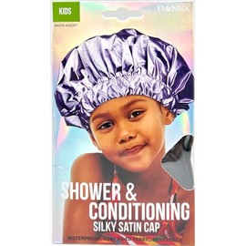 DONNA Shower & Conditioning Silky Satin Cap, Shower for Girl, Satin Bonnet for Women, Waterproof, Reversible, Dual Sided Fabric Midnight Color