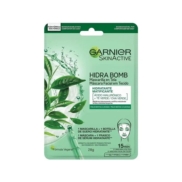Mascarilla Facial Garnier Skinactive Hidra Bomb Con de Té Verde