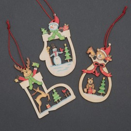 SHATCHI Christmas Tree Ornaments Wooden Aesthetic Hanging Decorations Xmas DIY Holiday Home Décor – Boot, Gloves, Sack Shape pieces(8cm), 3 Count (Pack of 1)