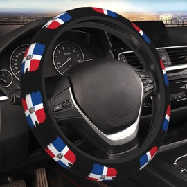 Dominican Republic Dominicans Republic Flag Steering Wheel Cover for Men Women Universal Fit 15 Inch Anti-Slip Elastic Thickened Steering Wheel Cover