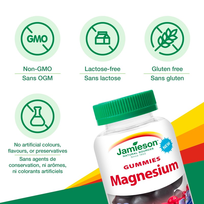 Jamieson Magnesium Gummies - Cranberry Grape Flavour, 60 Count (Pack