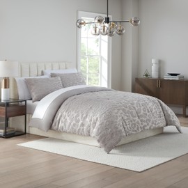 Nine West Emily 2 Piece Tufted Leopard Texture Comforter Set, Luxurious All Season Bedding Including One Comforter and One Pillow Sham, Twin, Grey