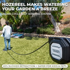 5/8" x 100 ft Heavy Duty Retractable Garden Hose Reel by HOZEREEL, Outdoor Garden Hose Reels - Self Retract Wall Mount Hose Reel Automatic Storage, Any Length Lock, 10 Pattern Nozzle