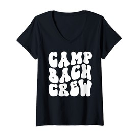 Womens Camp Bach Crew Mountain Camping Bachelorette Party Groovy V-Neck T-Shirt