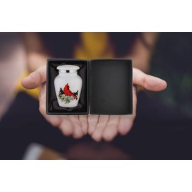 BOLD & DIVINE Small Beautiful Red Cardinal Keepsake Urns |for Human Ashes | Mini Urns Qty 1 with Velvet Bag & Funnel