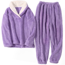 HEEKPEK Fuzzy Pajamas Set for Women Winter Warm Fluffy Loungewear Soft Fleece Pj Pants 2 Piece Plush Sleepwear Lounge Tops(Purple,XX-L)