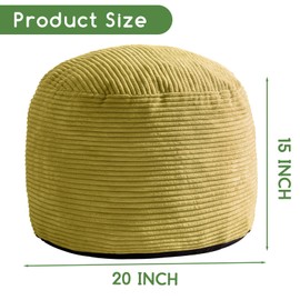 HIGOGOGO Round Stuffed Pouf Ottoman, Corduroy Poufs with Foam Chunk Filling, Furry and Fluffy Pouf Foot Stool Storage Ottoman, 20 X 15 Floor Poufs Foot Rest for Living Room, Green