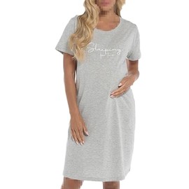 A2Z Ladies Maternity Nightie Sleeping for Two Short Sleeves Pregnancy Nightie Sleepwear - Nightie AZ4451 Grey 8-10