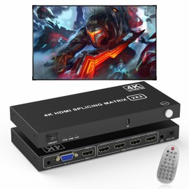 2x2 HDMI Video Wall Controller,4K@30HZ TV Wall Controller HDMI & VGA Inputs HDMI Outputs, 180 Degree Rotation 8 Display Modes 1x1 1x2 1x3 1x4 2x2 2x1 3x1 4x1, with Remote Control for 4 TV Splicing