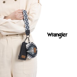 Wrangler Aztec Keychain Wristlet Wallets for Women Western Dual Pouch Wristlet Credit Card Holder Wallet with Zipper Pocket WG2213-W0051BK