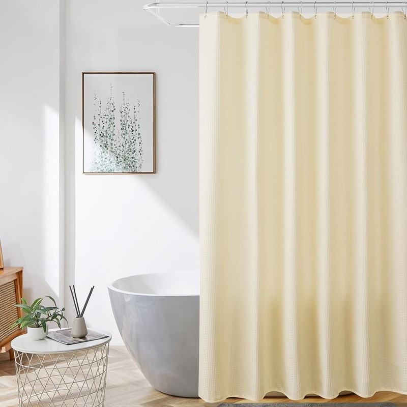Extra Long Beige Shower Curtain 84 Inch Length,Waffle Weave Textured