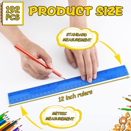 192 Pack Clear Color Rulers Bulk for Classroom Kids Rulers Bulk Back to School Supplies Transparent Colorful Ruler with Inches and Centimeters 8 Colors Metric Rulers for School Home Office (12 Inch)