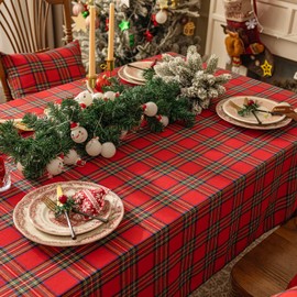 Softalker Large Table cloth Christmas Tartan Tablecloths Rectangular 280 x 140 cm (55x110in) Red Table Cloth Wipe Clean Table Cover for New Year Birthday Party Home Outdoor Garden Decoration Tabletop
