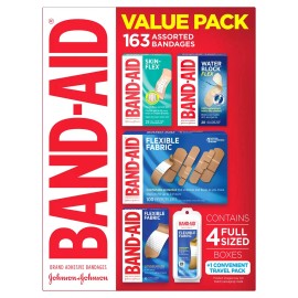 BAND-AID Adhesive Bandages Variety Pack 163 ct Assorted Sizes First Aid.