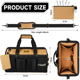 Tool Bag,16-Inch Heavy Duty Tool Bags for Men,27 Pockets Tool Box Organizer Storage,Wide Mouth Toolbag Tools Tote Carrying Case for Dad,Mechanic,Electrician,Black+Brown,Bag Only